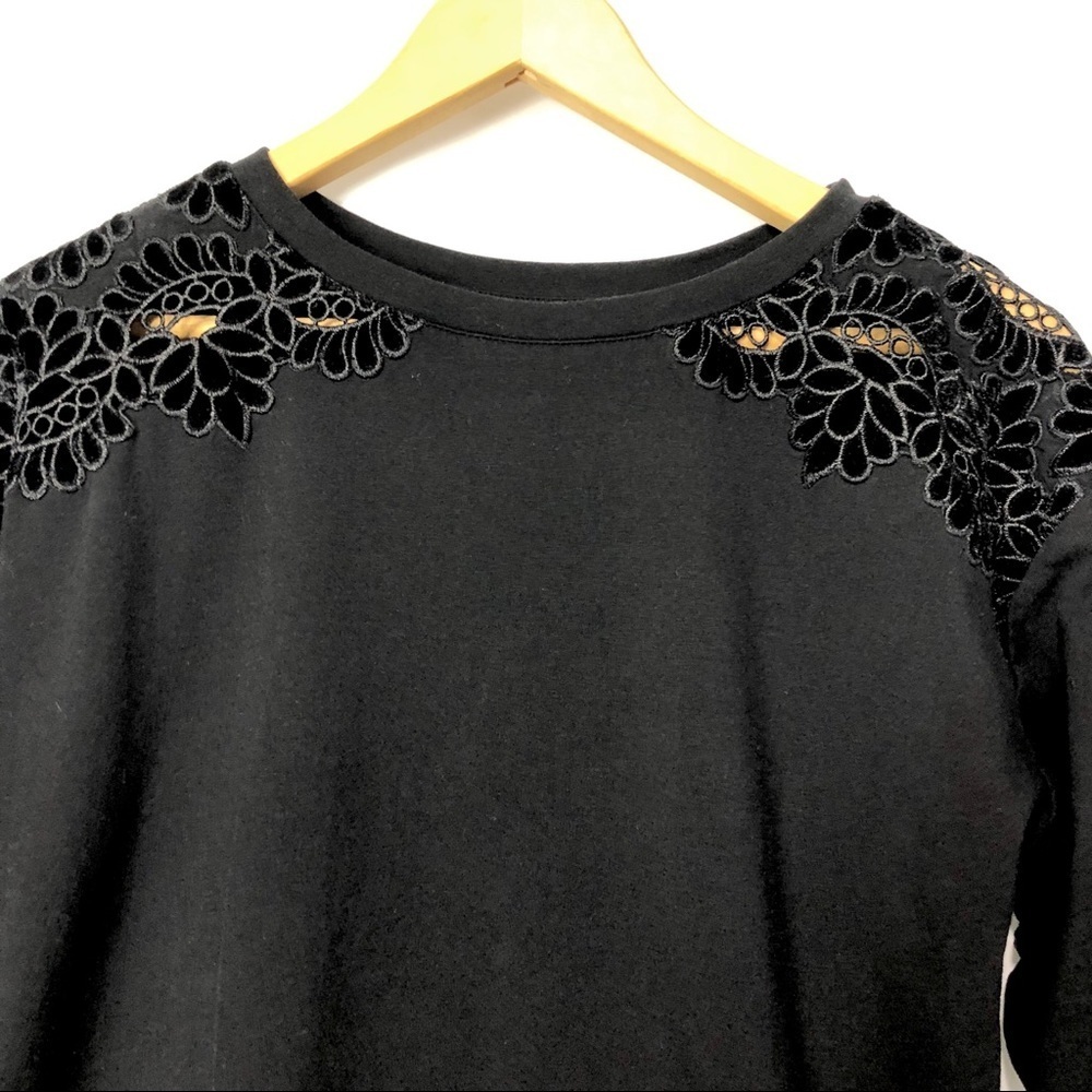 Loft-Black Velvet Accent Shoulders Sweatshirt S - Picture 3 of 7